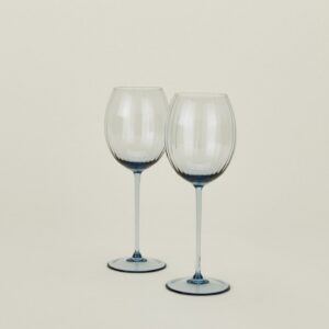 Blue Ribbed White Wine Glass Pair
