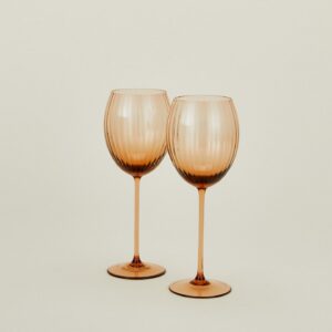 Brown Ribbed White Wine Glass Set