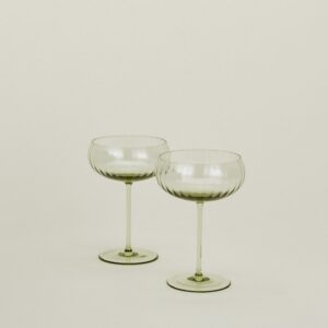 Olive Ribbed Cocktail Coupe Pair