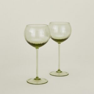 Olive Ribbed Red Wine Glass Pair