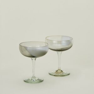White Grey Hand-Blown Coupe Pair