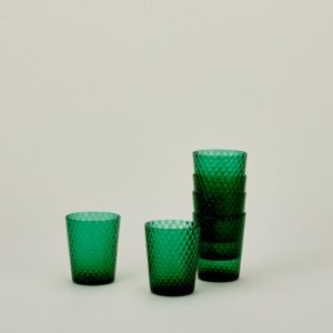 Green Faceted Venetian-Style Glass Set